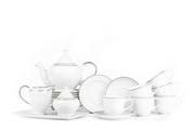 Serwisy do kawy i herbaty - Serwis herbaciany polska porcelana 6 os. 16 elementów Biały / platynowy wzór DIAMENT PLATIN Konsimo - miniaturka - grafika 1