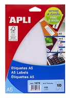 Etykiety do drukarek - Apli Lables A5 Print & Write 42 x 75 mm białe 170pieza (S) – samoprzylepne etykiety (białe, A5, 74,6 mm, 42 mm, 190 x 125 x 6 mm, 170 sztuk (S)) - miniaturka - grafika 1