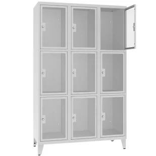 Szafka na nogach MSUS 433 z 9 skrytkami zamykanymi na klucz drzwiczki pleksi - Szafki BHP - miniaturka - grafika 1