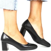 Czółenka - CZÓŁENKA PÓŁBUTY NA SŁUPKU SERGIO LEONE PB178 CZARNE MATOWE GŁADKI JEDNOLITY OBCAS - miniaturka - grafika 1