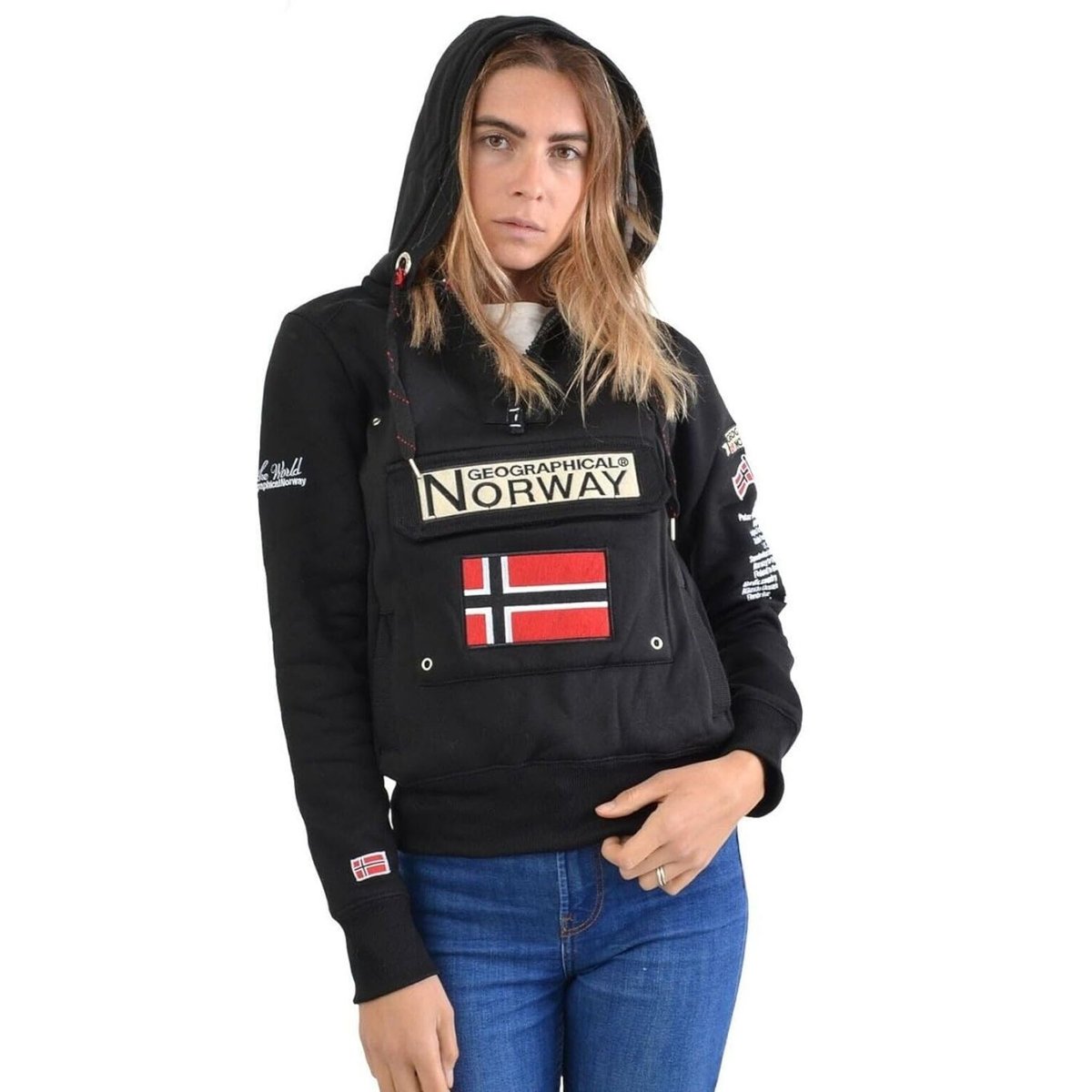 Bluza damska Geographical Norway Gymclass kangurka czarna z kapturem-XL