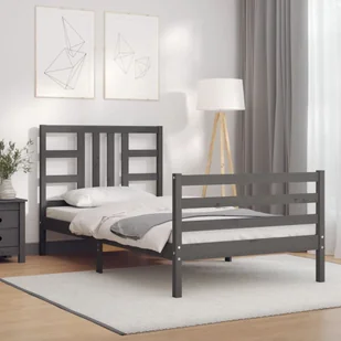 vidaXL Rama łóżka z wezgłowiem, szara, 3FT, pojedyncza, lite drewno - Inne meble do sypialni - miniaturka - grafika 1