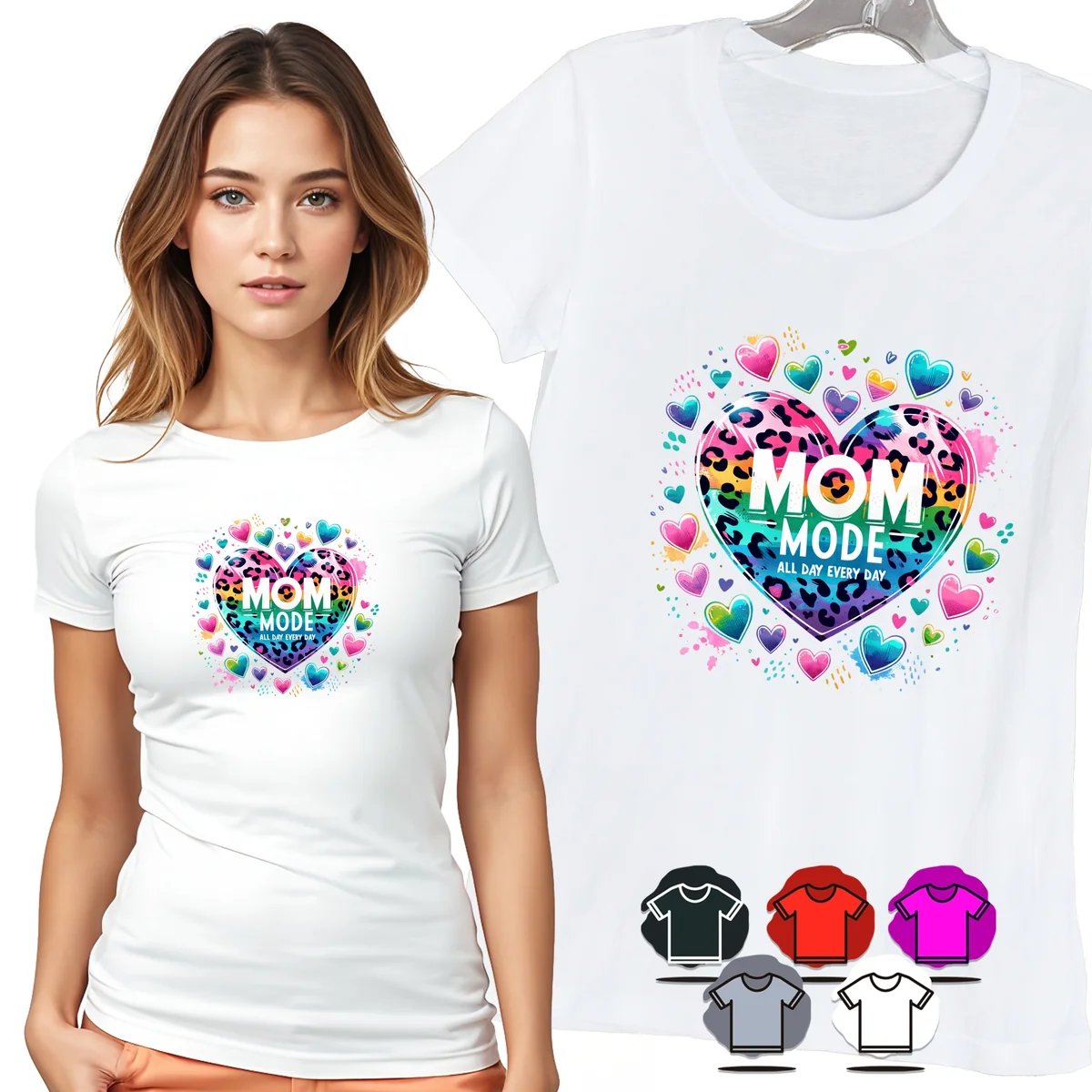 KOSZULKA DAMSKA T-SHIRT - MOM MODE TRYB MAMA SERCA PANTERKA WZÓR MODA - XXL