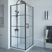 Parawany nawannowe - VENTE-UNIQUE Parawan prysznicowy stały z drzwiami obrotowymi w kolorze czarnym matowym - 80 x 80 x 190 cm - CAPARICA - miniaturka - grafika 1