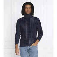 Swetry męskie - GUESS Golf BICOLOR CABLE Regular Fit z dodatkiem wełny - miniaturka - grafika 1