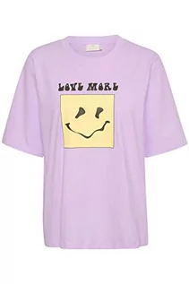 Koszulki i topy damskie - Damska koszulka z grafiką KAFFE Short Sleeves Luźny krój okrągły dekolt, Lupine, S - grafika 1