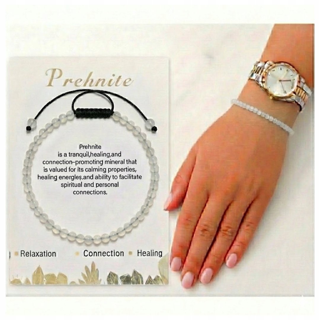 Bransoletka Prehnit Drobne Koraliki Kamień Naturalny Regulowana