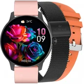 Smartwatch - Gino Rossi SW020-2P Bransoleta metalowa mesh + 2 paski - miniaturka - grafika 1