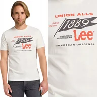 Koszulki męskie - Lee FRONTIER TEE Ecru BIAŁY BAWEŁNIANY T-SHIRT KOSZULKA Z NADRUKIEM LOGO L - miniaturka - grafika 1