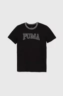 Koszulki dla dziewczynek - Puma t-shirt bawełniany dziecięcy PUMA SQUAD B kolor czarny z nadrukiem - miniaturka - grafika 1