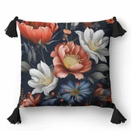 Poszewki na poduszki - Poszewka 45x45 granatowa pomarańczowa biała wielokolorowa kwiaty Panama - miniaturka - grafika 1