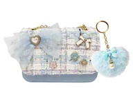 Torebki damskie - HOT FOCUS 748FD Tweedowa niebieska torebeczka torebka z brelokiem i kokardą - miniaturka - grafika 1