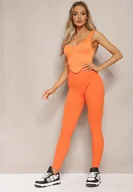 Legginsy - Pomarańczowe Legginsy High Waist Prążkowane Push-Up Sunflowia - miniaturka - grafika 1
