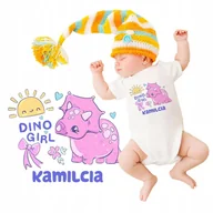 Body dla niemowląt - Wygodne Body Dziecięce Białe DINO GIRL IMIĘ Wz 62 - miniaturka - grafika 1