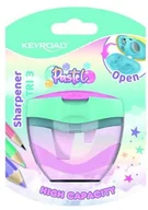 Temperówki - Temperówka plastikowa KEYROAD, pastel, potrójna, z pojemnikiem, blister, mix kolorów - miniaturka - grafika 1
