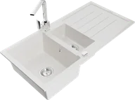 Zlewozmywaki z baterią - Mexen Andres zlewozmywak granitowy 1,5-komorowy z ociekaczem i baterią kuchenną Rita, biały - 6515-20-670300-00 - miniaturka - grafika 1