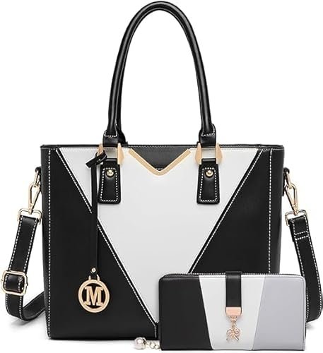 Miss Lulu Elegancka damska torba z uchwytem na górze, luksusowa, minimalistyczna, modna torba crossbody z blokowaniem kolorów, wszechstronna, do użytku biznesowego i na co dzień, Czarny - zestaw 2
