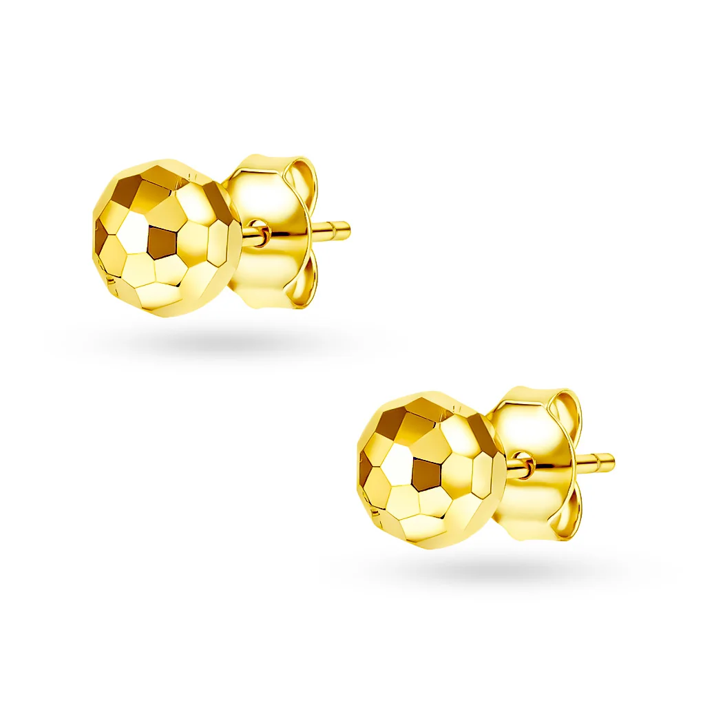 Srebrne pozłacane kolczyki kulki grawerowane 6 mm sztyfty pr. 925