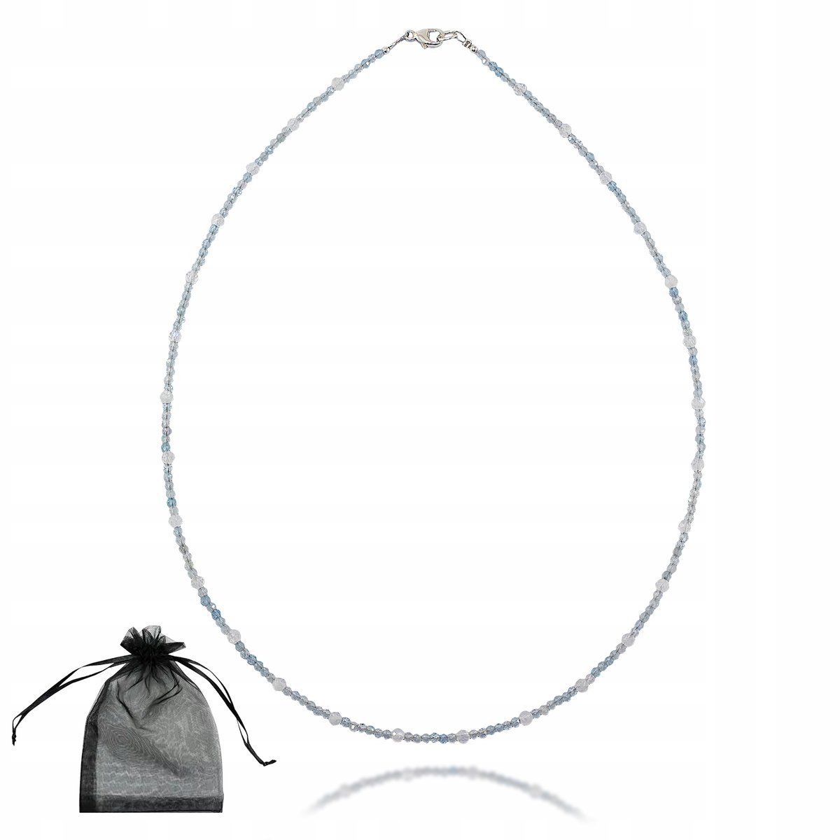 Naszyjnik KAMIEŃ KSIĘŻYCOWY AKWAMARYN faset 2-3mm Srebrne Zapięcie 43cm