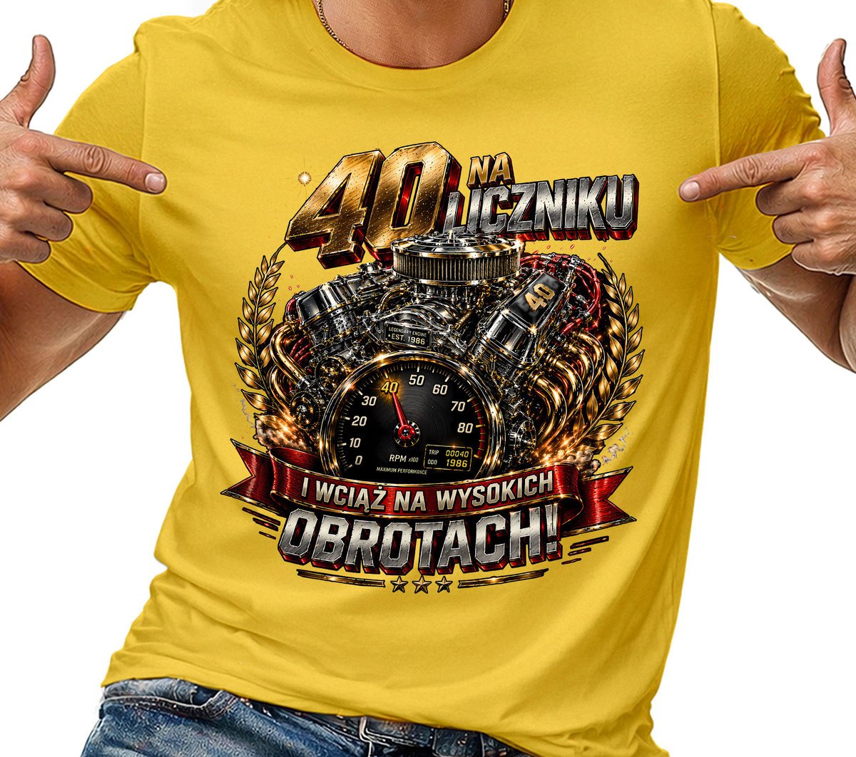 T-SHIRT KOSZULKA MĘSKA NA 40 URODZINY ŚMIESZNA LICZNIKU SILNIK PREZENT M