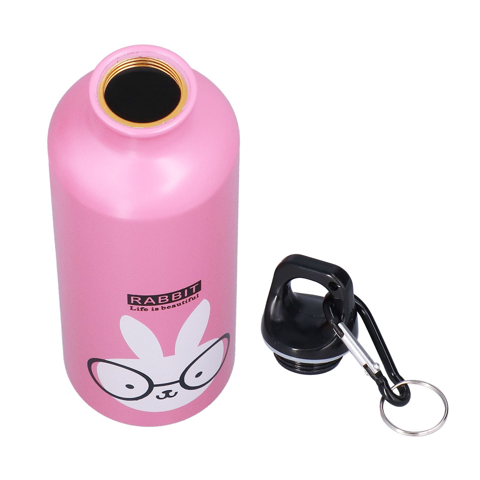 Butelka na wodę dla dzieci Cute Cartoon 500ml Aluminiowa izolowana butelka na wodę Sportowy dzbanek na wodę (różowy królik)