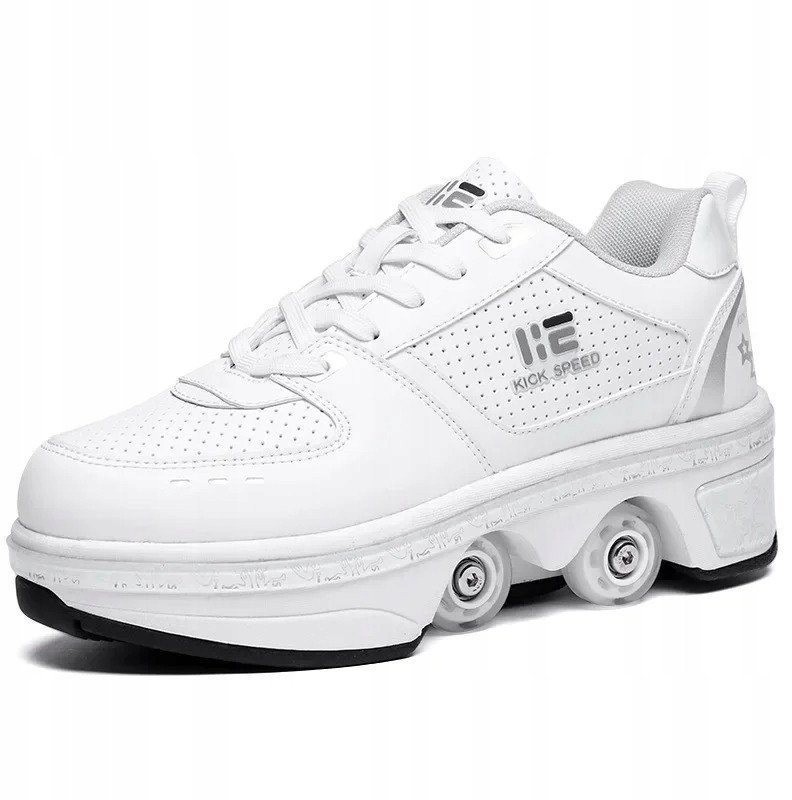 BUTOROLKI BUTY ROLKI Z KÓŁKAMI ROLKAMI PODŚWIETLANE 7-LED UNISEX BIAŁE r.42