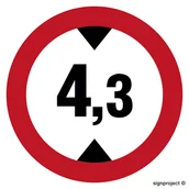 Systemy ekspozycyjne i znaki informacyjne - SA007 ZAKAZ WJAZDU POJAZDÓW O WYSOKOŚCI PONAD 4,3 M., PN - PŁYTA PCV 1MM; (600X600MM) - miniaturka - grafika 1