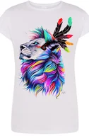 Koszulki i topy damskie - Lew Kolorowy Damski T-shirt Modny Nadruk Rozm.S - miniaturka - grafika 1