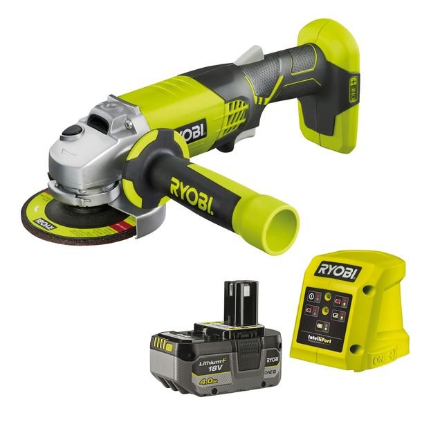RYOBI Szlifierka Kątowa 115mm + Akumulator 4Ah + Ładowarka 1,5A