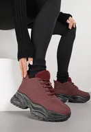 Botki damskie - Bordowe Traperki Sneakersy Vices na Grubej Tłoczonej Platformie Typu Traperki Narrise - miniaturka - grafika 1