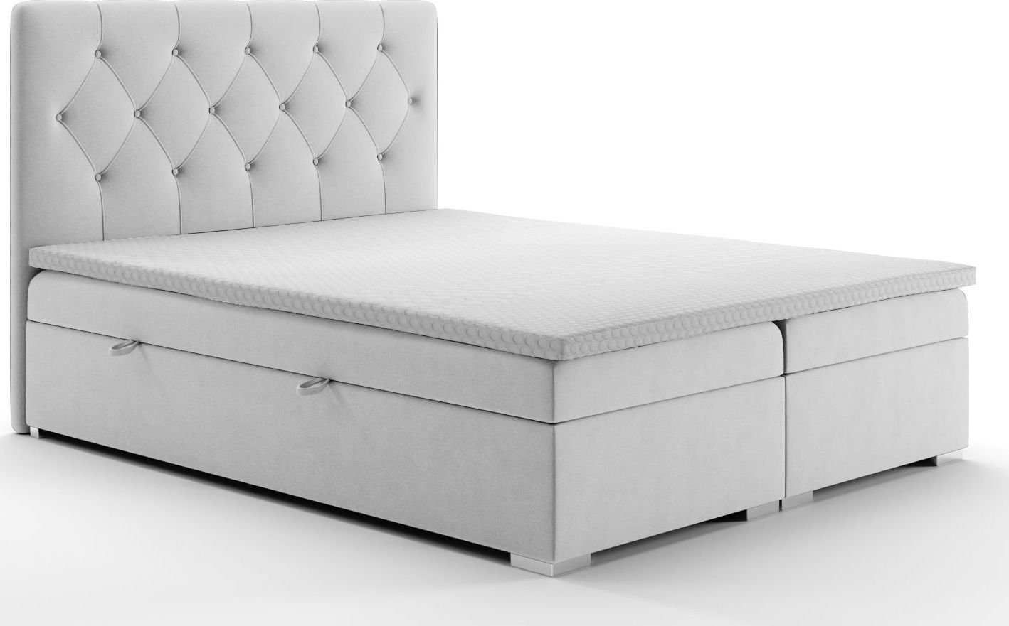 LAVERTO Łóżko kontynentalne INTENSO 180x200 jasno szare velvet z pojemnikiem