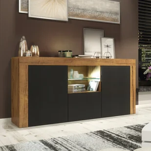 Komoda Aurora 145cm RTV ONE FURNITURE - Laminat Dębowy & Czarny - Szafki RTV - miniaturka - grafika 1