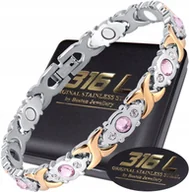 Bransoletki - Zdrowotna Bransoletka Damska Magnetyczna Mocna Prawdziwa Stal Chirurgiczna - miniaturka - grafika 1