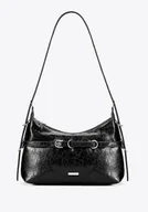 Torebki damskie - Damska bagietka z ekoskóry z regulowaną rączką czarna - miniaturka - grafika 1