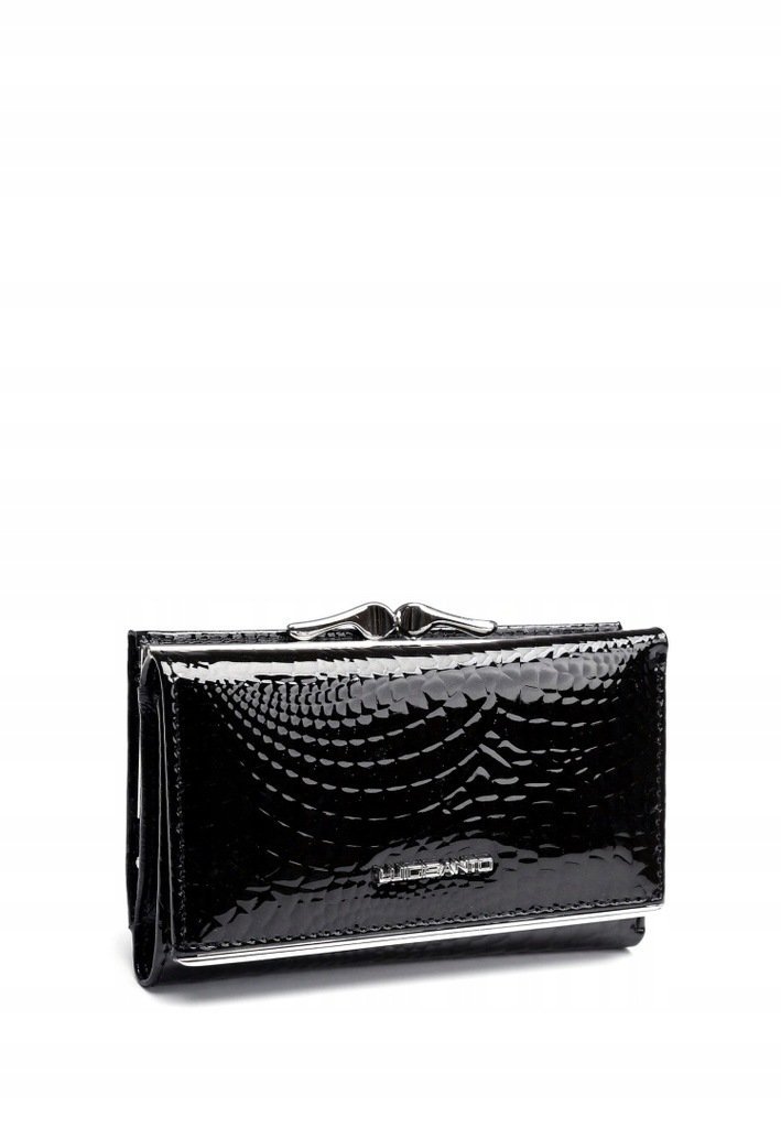 Czarny Portfel Damski Skóra Naturalna Węża LUIGISANTO Lakierowany Prezent