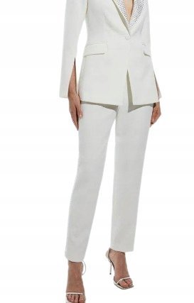 KAREN MILLEN TALL ELEGANCKIE BIAŁE SPODNIE PROSTE Z CYRKONIAMI 38 B1C