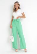 Spodnie damskie - Zielone Eleganckie Spodnie z Szerokimi Nogawkami i Wysokim Stanem Fidelia - miniaturka - grafika 1