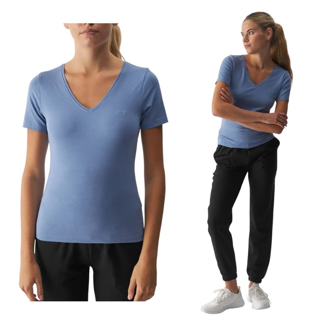 Damski T-shirt slim fit gładki bawełniany 4FWAW25TTSHF2969 r.XXL