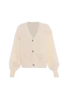 Swetry damskie - faina Damski sweter z dekoltem w serek, trójwymiarowy szydełkowany kwiat, biały, rozmiar M/L, biały (wollweiss), M - grafika 1
