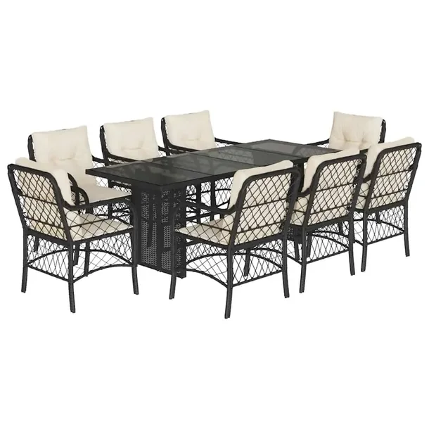 Zestaw Mebli Ogrodowych Rattan PE - Czarny, 190x80x74 cm - 8 Krzeseł, 8 Po