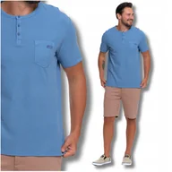 Koszulki męskie - T-Shirt Męski Elegancki Koszulka z Guzikami Bluzka Krótki Rękaw MORAJ L - miniaturka - grafika 1
