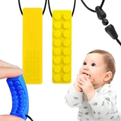 Gryzaki dla dzieci - GRYZAK LOGOPEDYCZNY ZABAWKA SENSORYCZNA ŻÓŁTY KLOCEK NASZYJNIK SILIKON - miniaturka - grafika 1