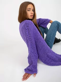 Swetry damskie - Sweter kardigan fioletowy casual narzutka rękaw długi - grafika 1
