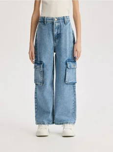 Reserved - Jeansy wide leg z kieszeniami cargo - niebieski - Spodnie i spodenki dla dziewczynek - miniaturka - grafika 1