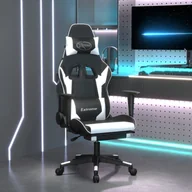 Fotele gamingowe - Lumarko Masujący fotel gamingowy z podnóżkiem czarno-biały - miniaturka - grafika 1
