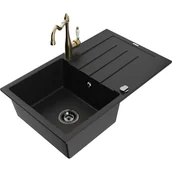 Zlewozmywaki z baterią - Mexen Bruno zlewozmywak granitowy 1-komorowy z ociekaczem i baterią kuchenną Carla, czarny - miniaturka - grafika 1