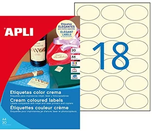 Apli 11799 360 samoprzylepne etykiety, kremowe, owalne, 63,5 x 42,3 mm, druk: laser, kopiarka, drukarka atramentowa - Etykiety do drukarek - miniaturka - grafika 1