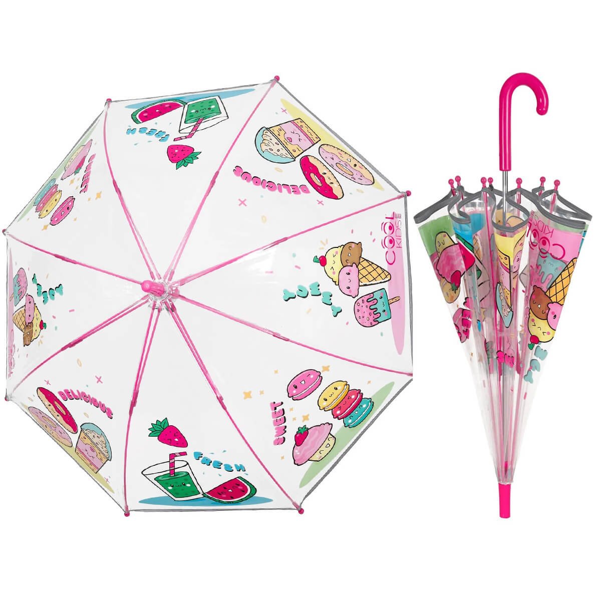 Głęboka bezpieczna parasolka dziecięca PERLETTI przezroczysta SŁODYCZE