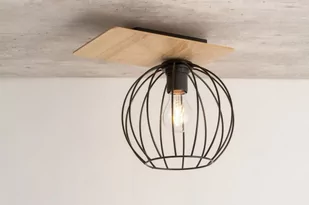 Sigma czarna lampa sufitowa loft 32357 CYBER 1 PROSTOKĄT pojedyncza lampa do sufitu z drewnianym elementem 32357 - Lampy sufitowe - miniaturka - grafika 1