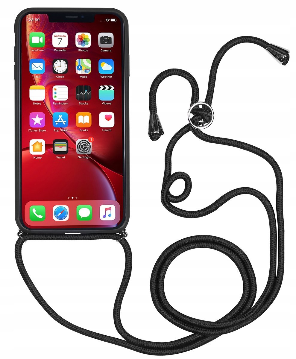 Etui do iPhone XR Plecki Ochronne z Sznurkiem na Ramię i Skórą Naturalną